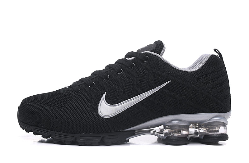 Nike Air Shox Flyknit Black Silver Logo Shoes - Click Image to Close